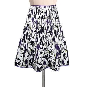 D STUDIO Cotton Purple Neon Green Black Print Rose Floral Print Skirt 14